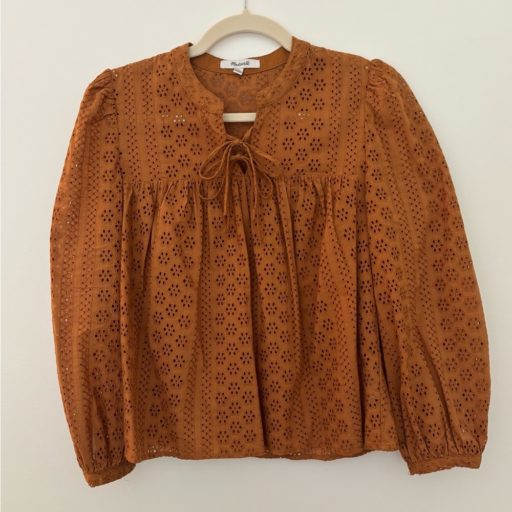 Madewell Puff Sleeve Tie Front Blouse